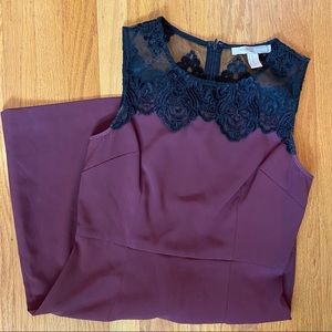 Wine Dress with Black Embroidered Lace
